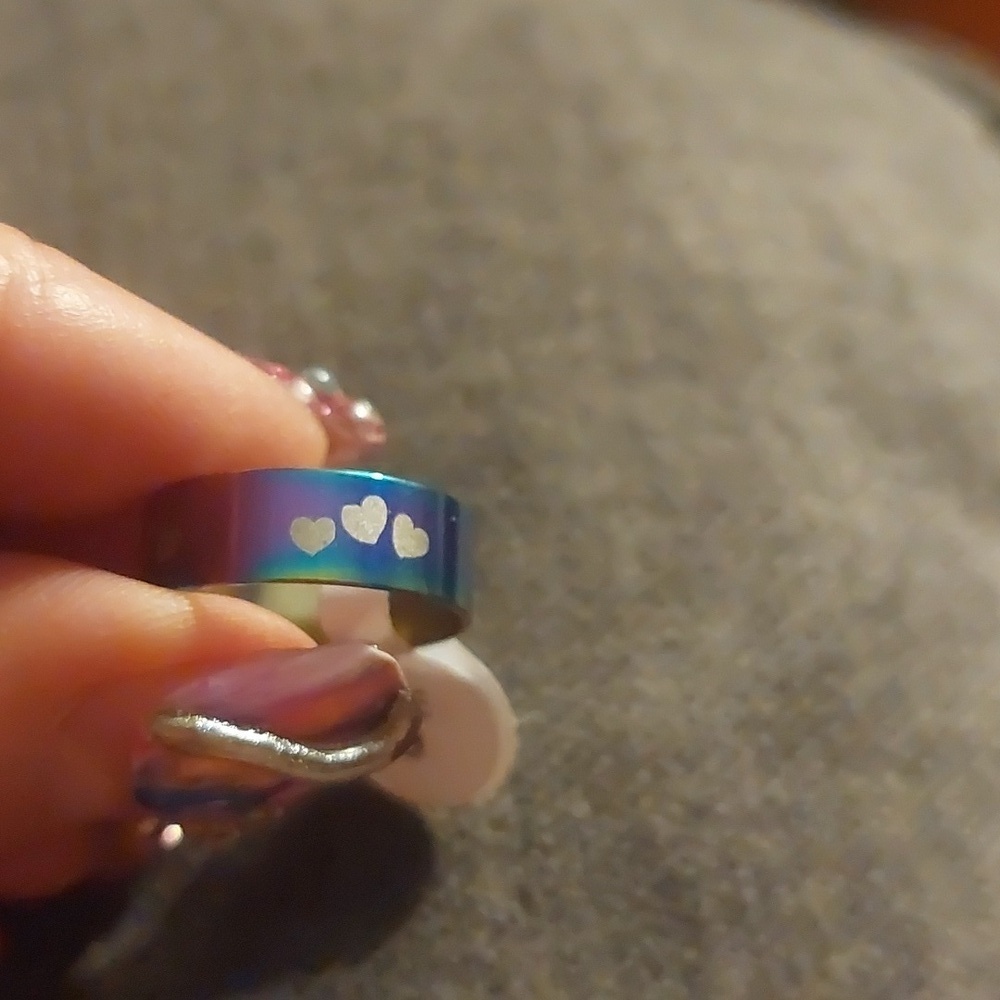 Multi color stainless steel ring with heart design #rainbowjewels